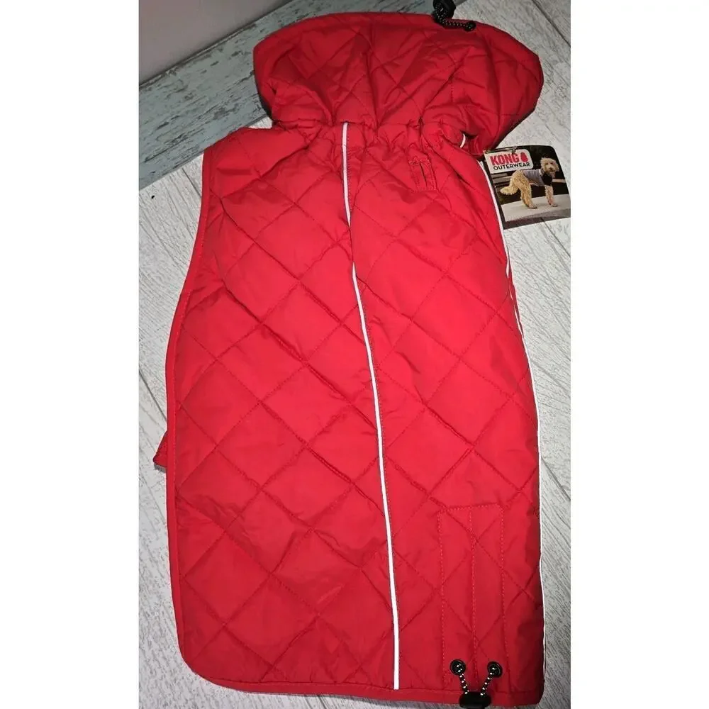 Kong Dog Outerwear Quilted Barn Red Jacket LARGE NWT Polar Fleece Lining